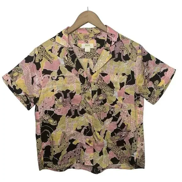 Anthropologie Maeve Printed Buttondown Surf Shirt Novelty Women XS NWOT Ink Dots - Picture 5 of 16